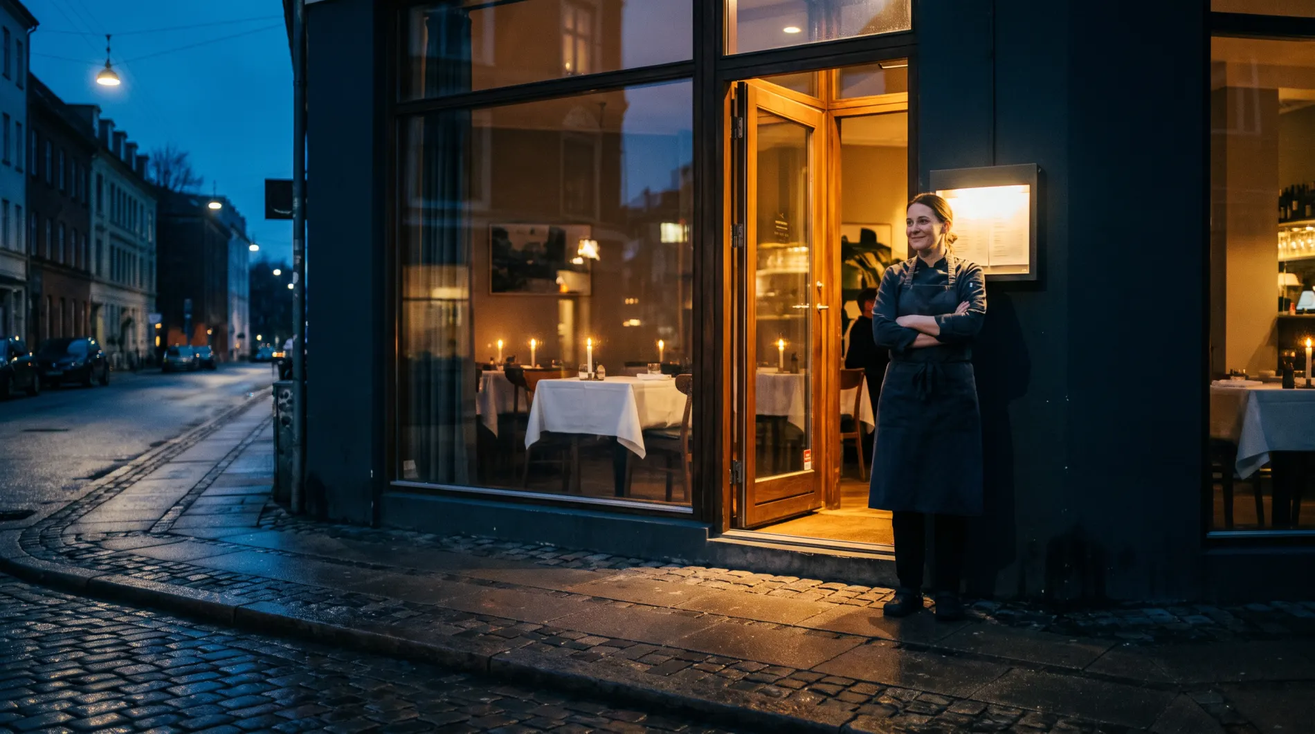 Restaurant owner at the counter during service